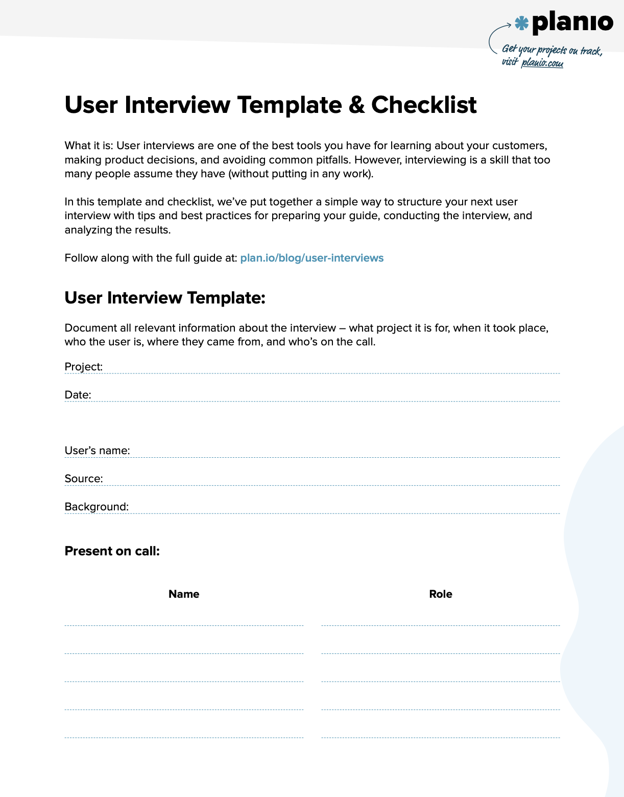 Screenshot user interviews template and checklist