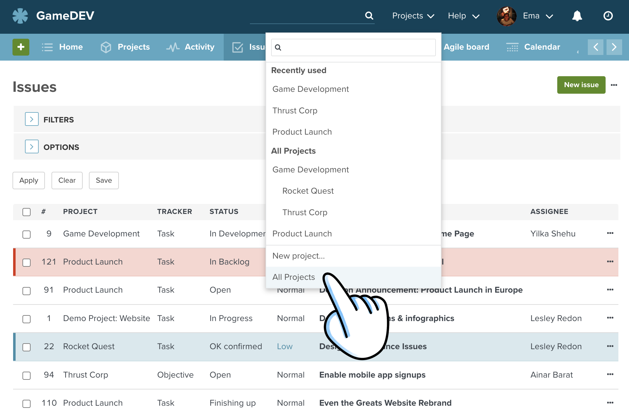 Fully customizable Issue Lists across projects