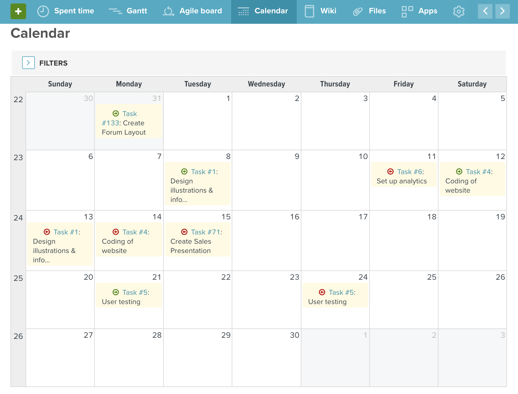 Issue mapped out in a calendar view