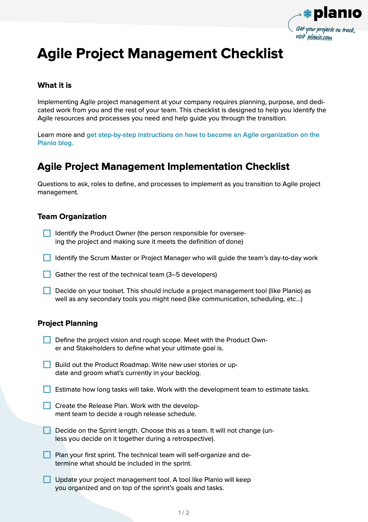 Checklist agile project management screenshot