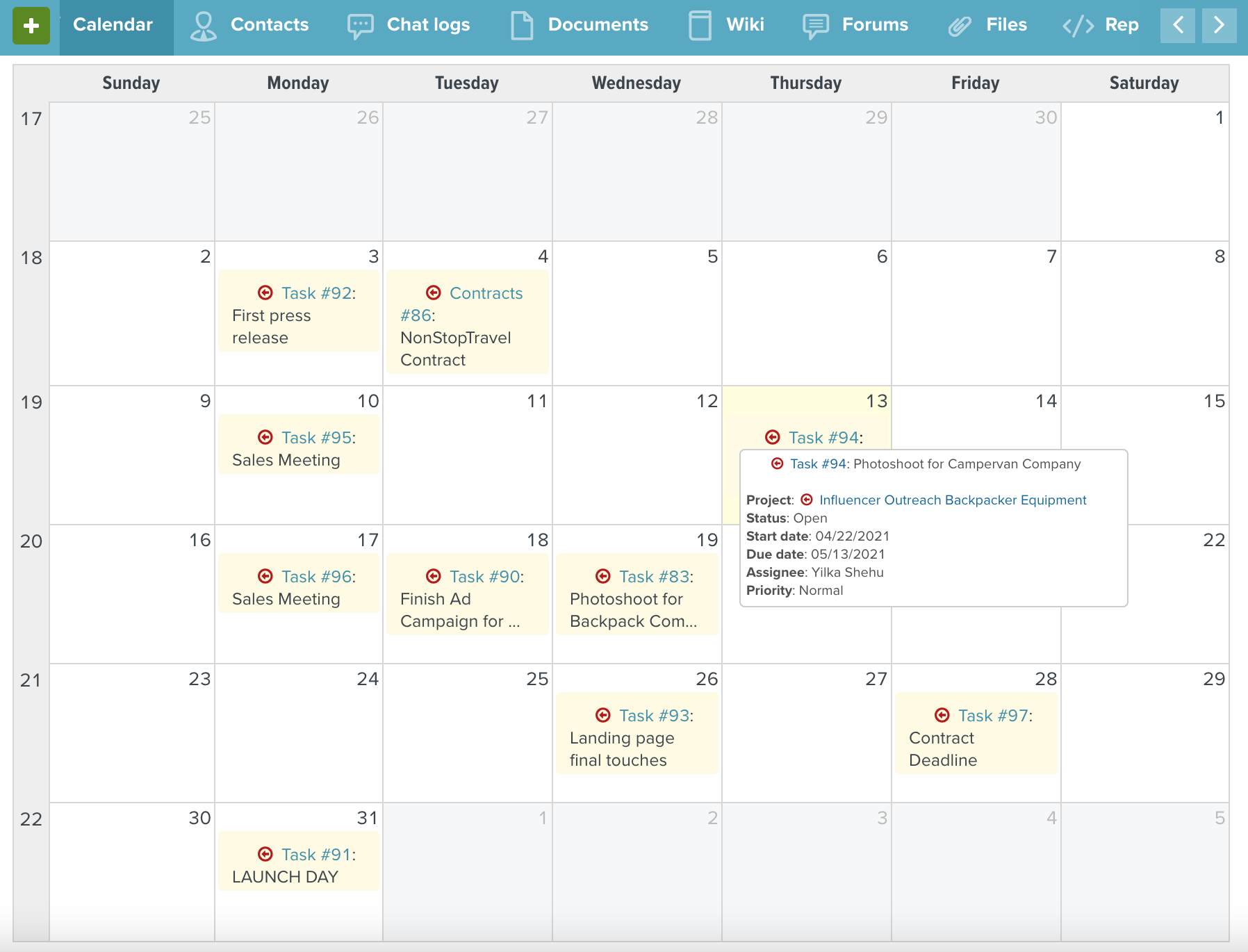 Calendar View for a launch campaign