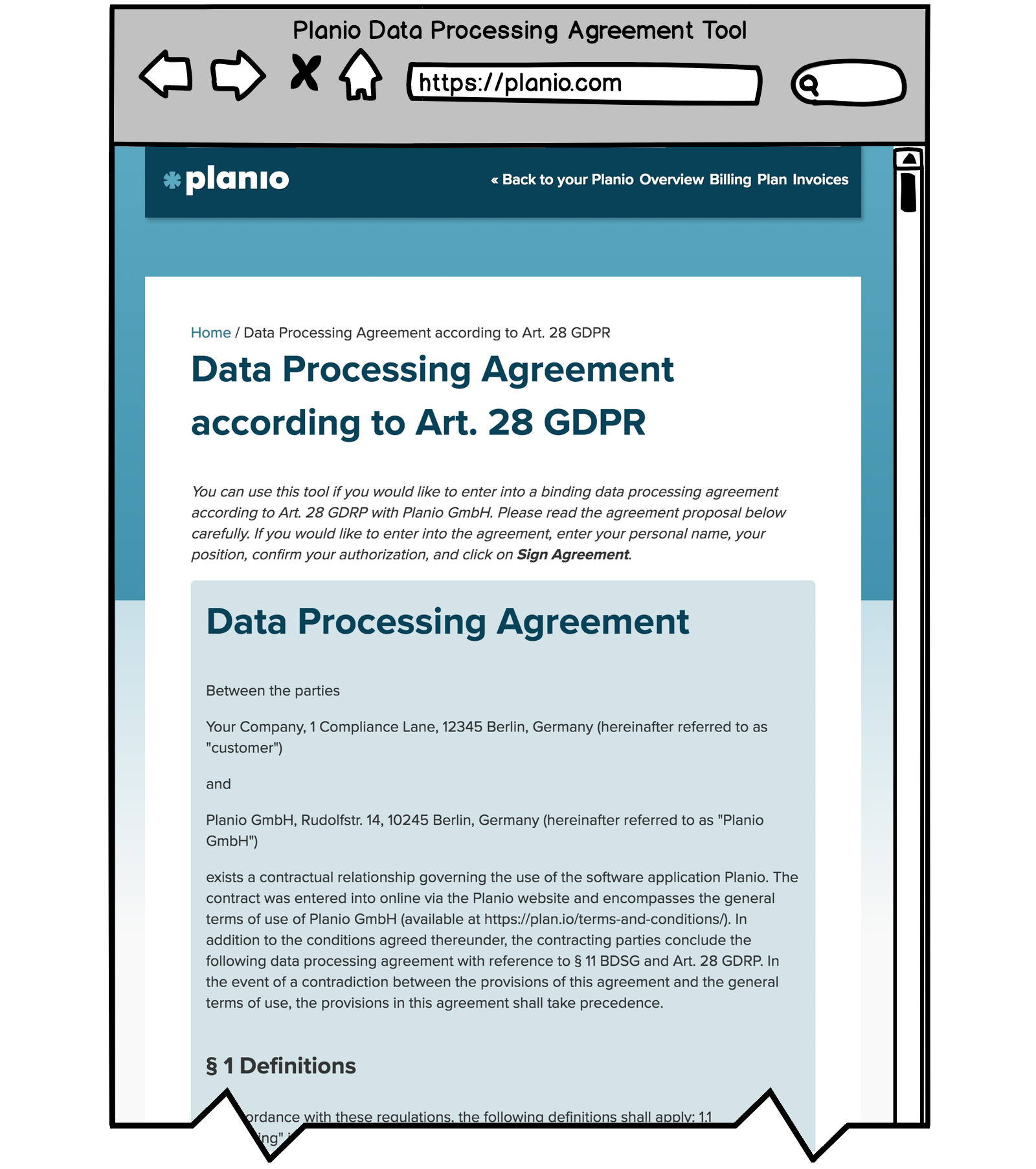 Screenshot of Planio's Data Processing Agreement Tool