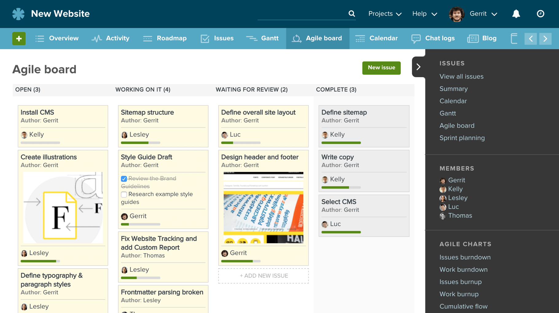 Planio Issue Tracking with the Agile Board