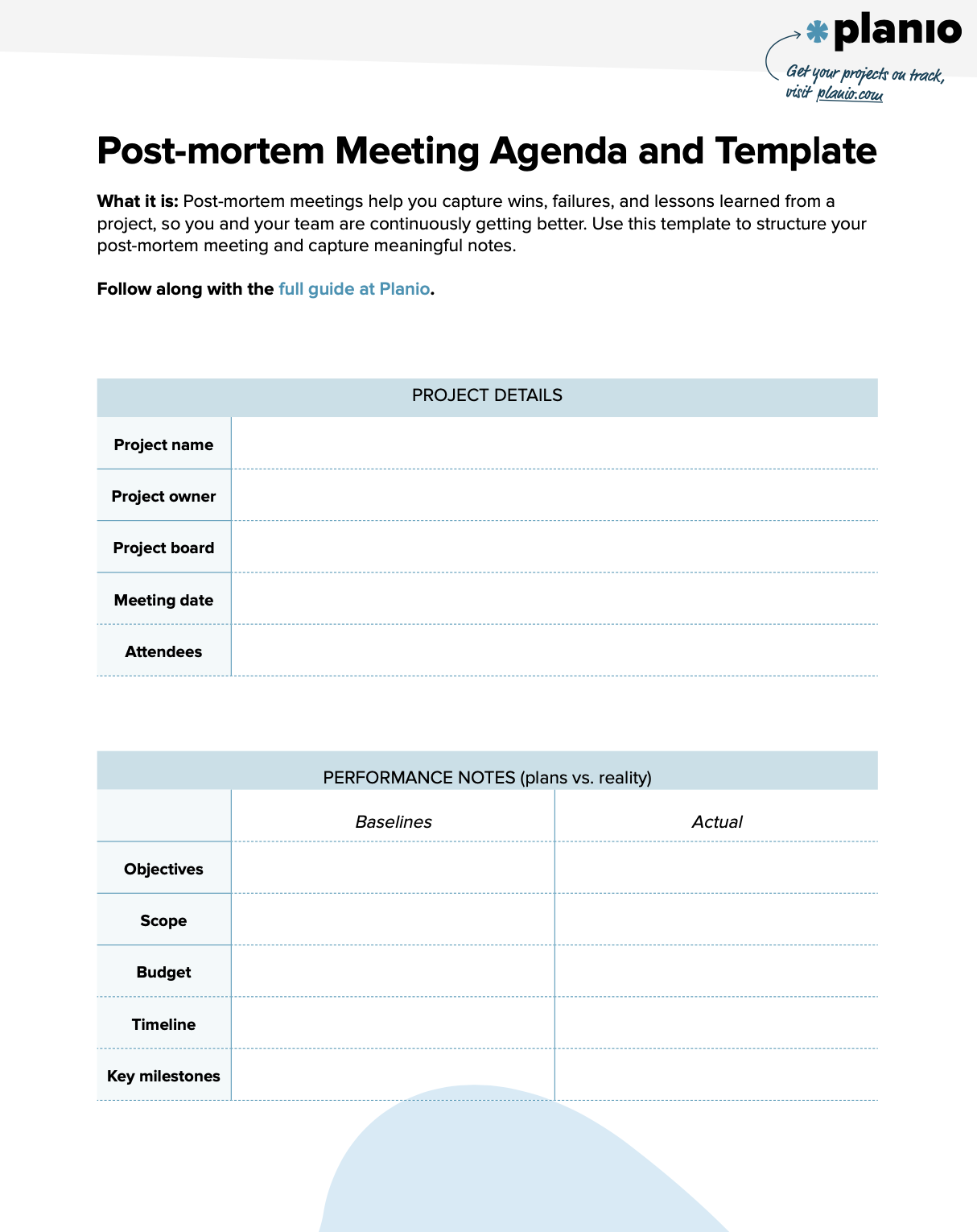 Post mortem meeting agenda template screenshot