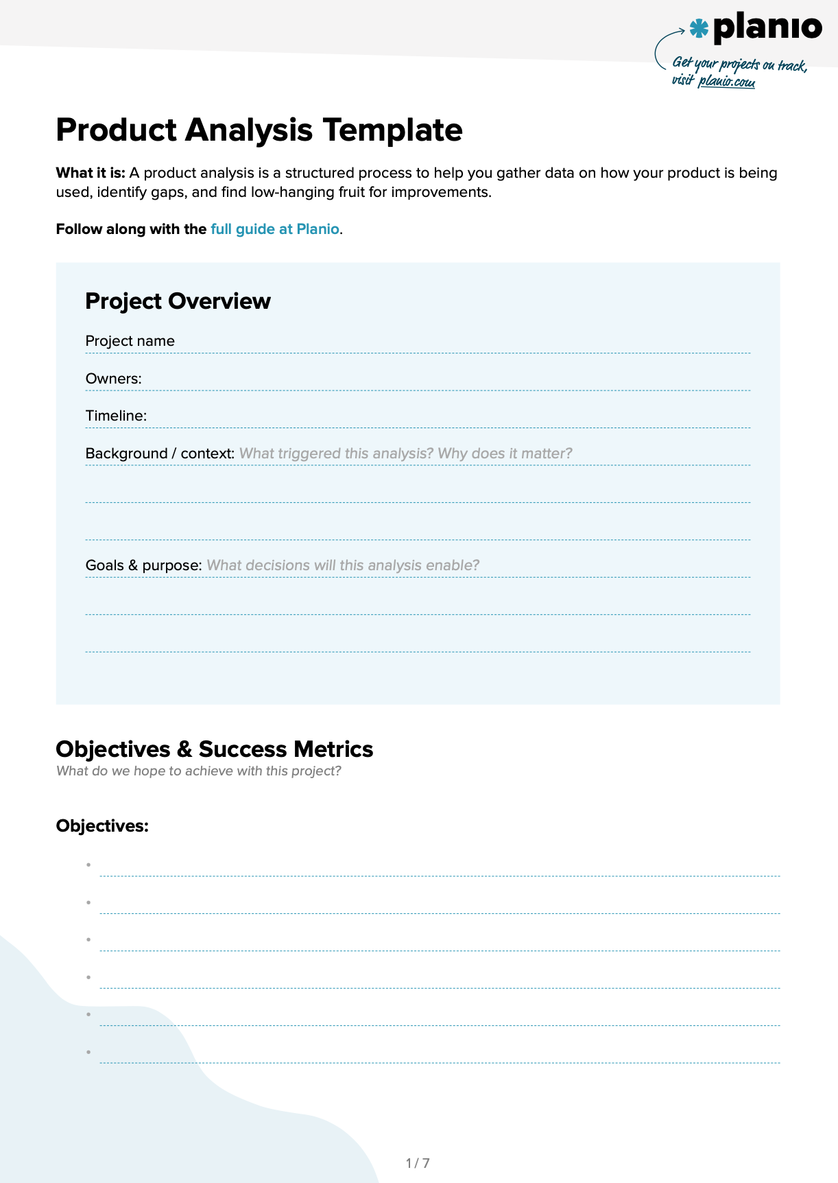 Product analysis template screenshot
