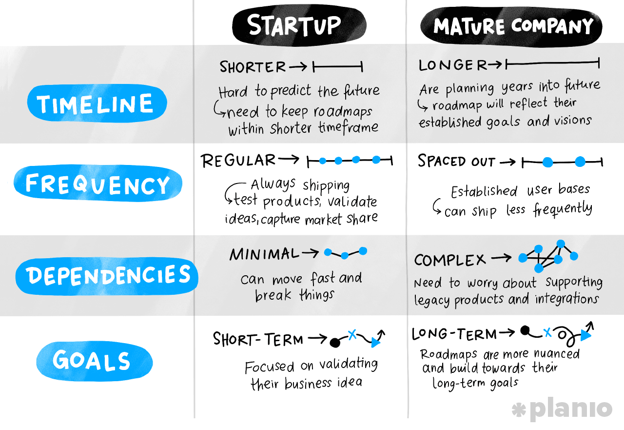 Product roadmaps for a startup building or mature company