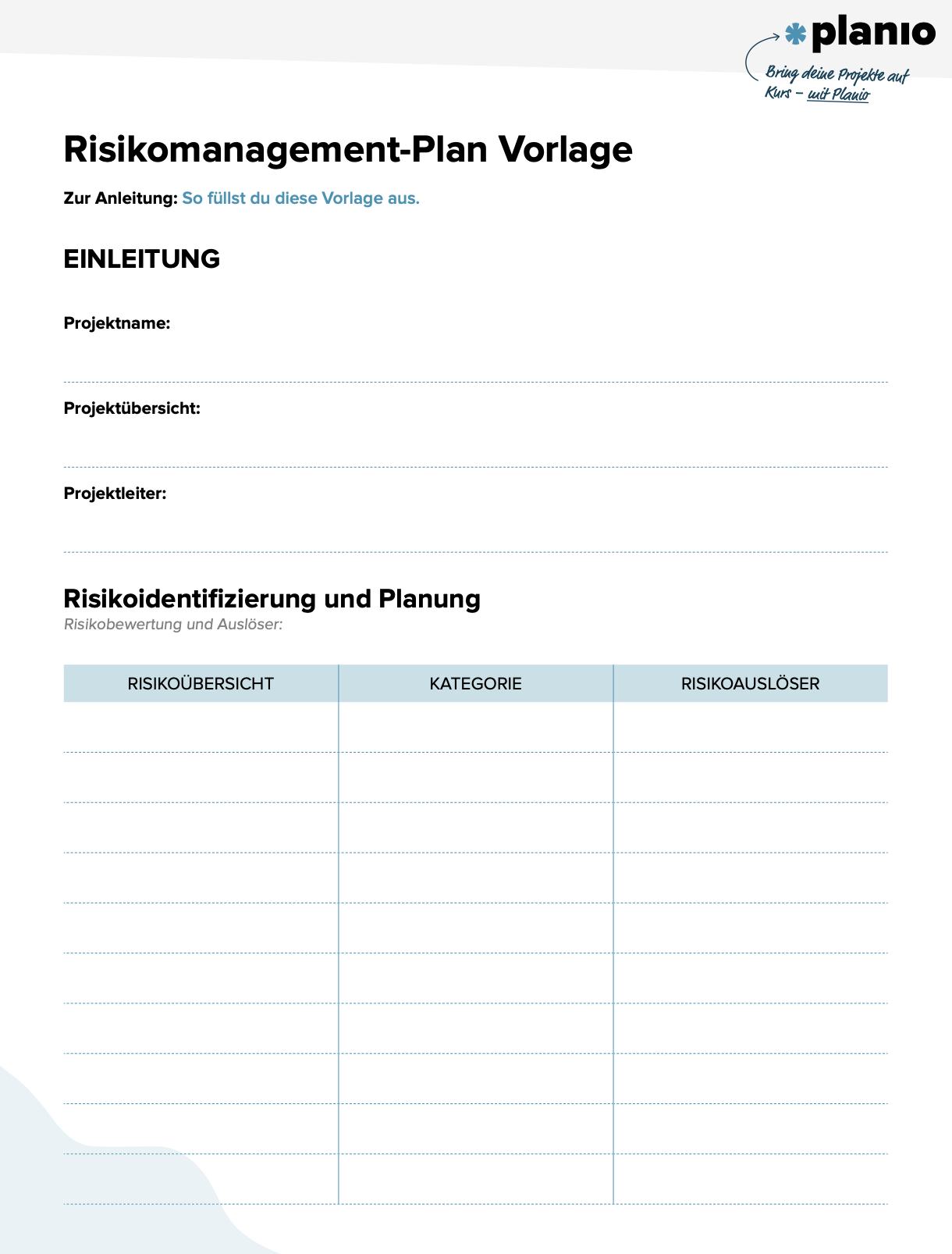 Risikomanagement plan vorlage screenshot