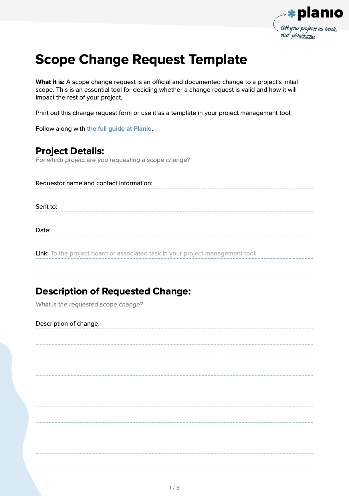 Scope change request template screenshot