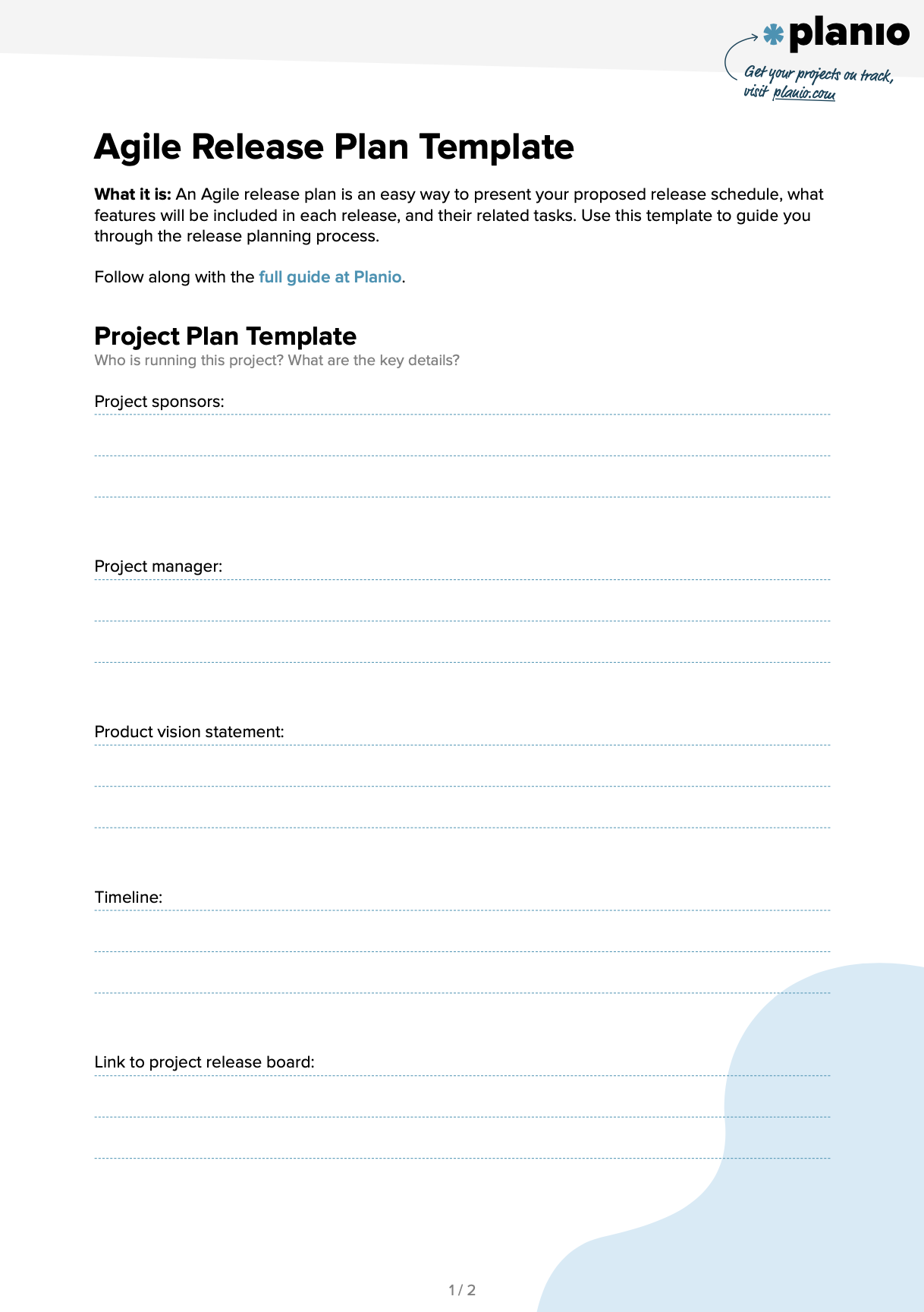 Screenshot agile release plan template