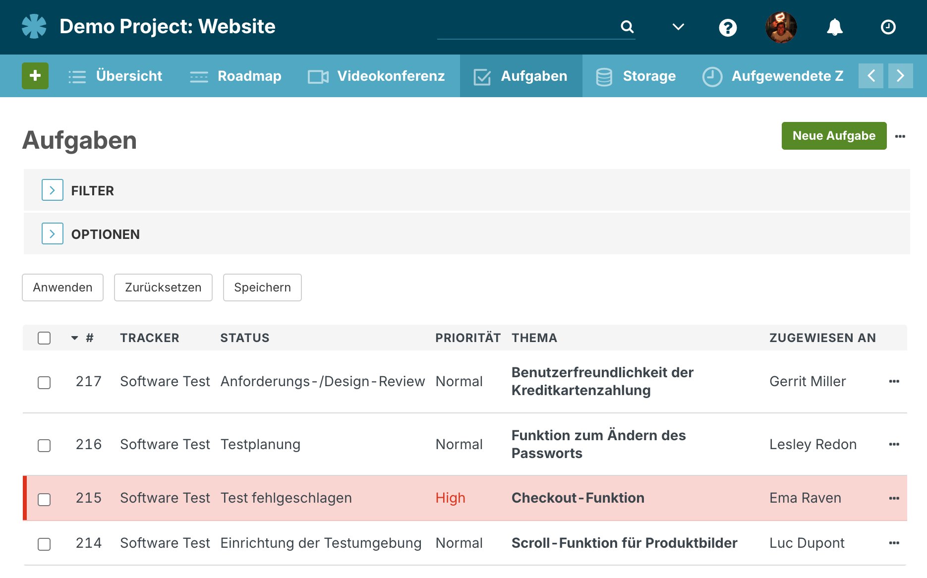 Aufgaben zum Tracking von Software-Tests in Planio