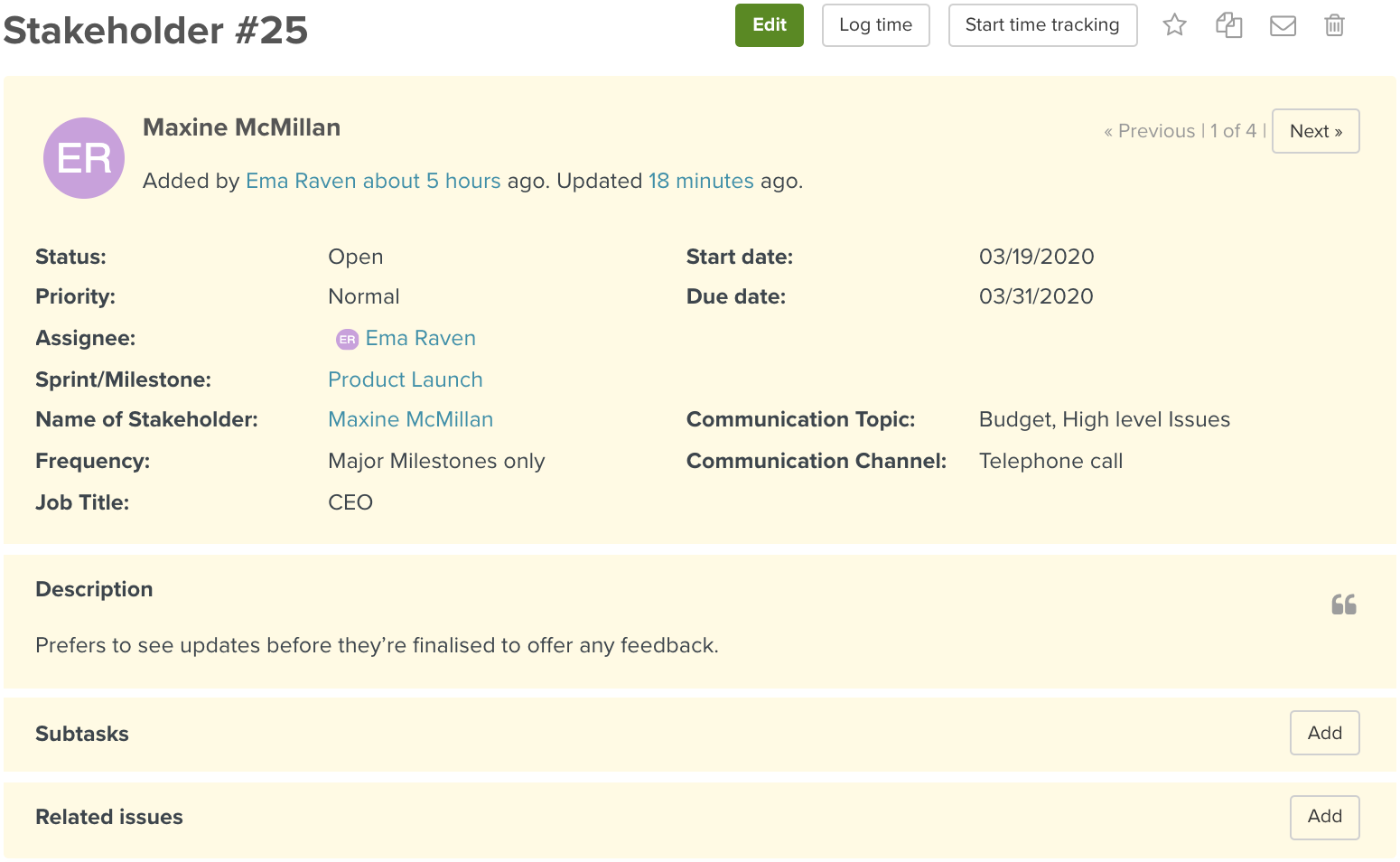 New Issue Showing Stakeholder Custom Fields