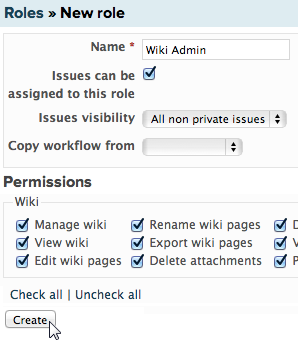 Specifying wiki permissions for a Wiki Admin role