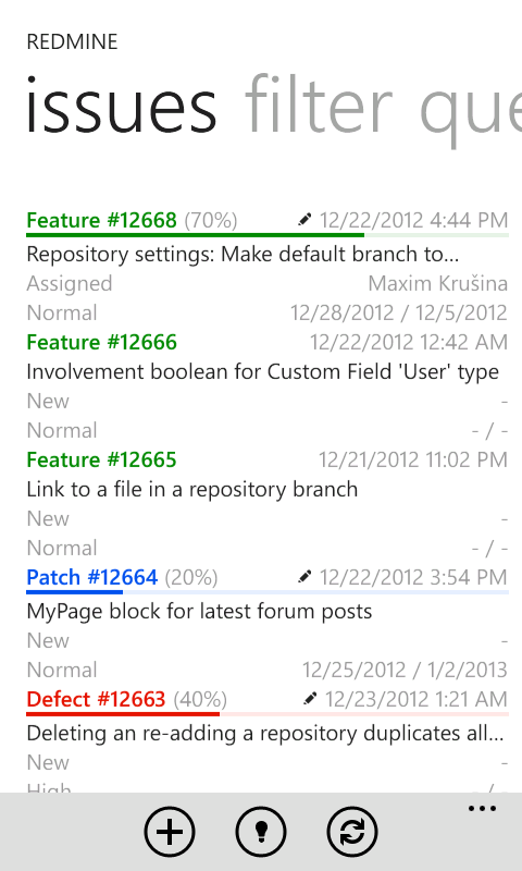 Listing issues with Redmine To Go
